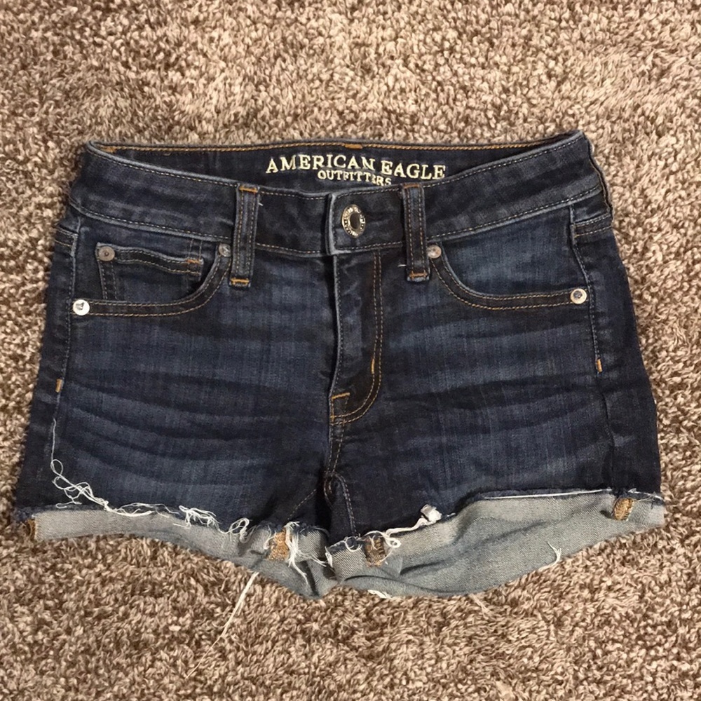 American Eagle Dark Wash Shortie Stretch Shorts